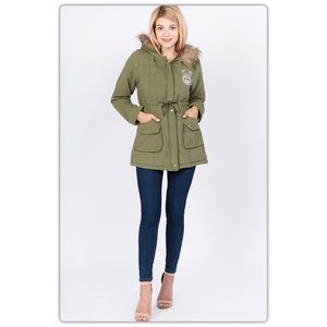 Army Green Faux Fur Hooded Jacket